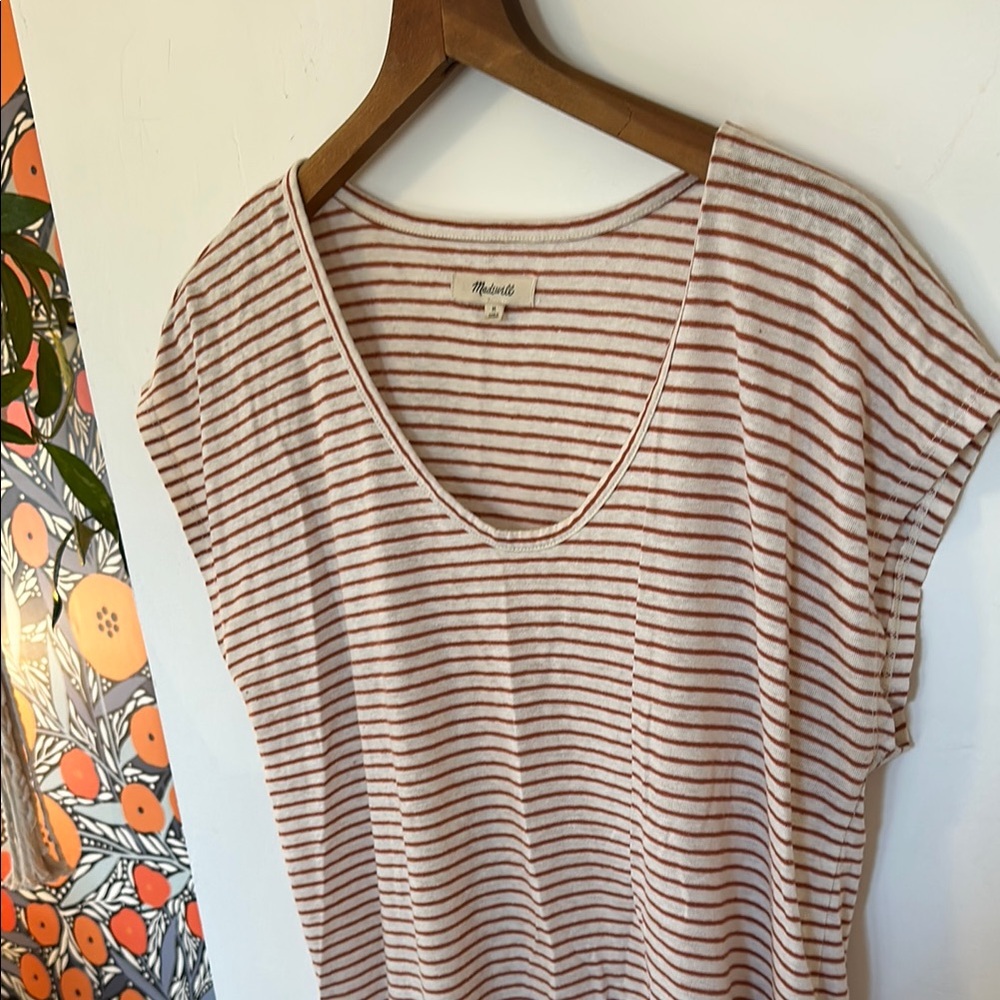 Madewell Striped V-Neck Tee - orange and cream size Medium - Picture 4 of 6